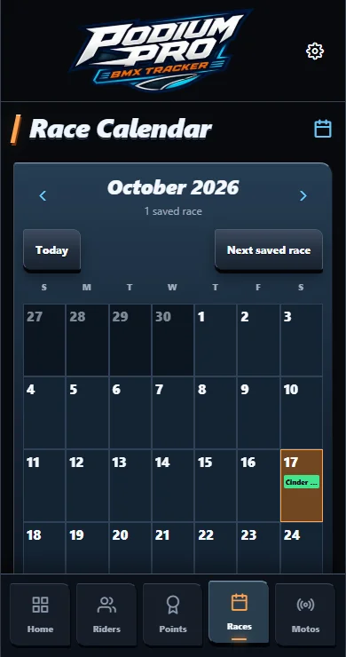 In your race calendar. Sample riders and races.