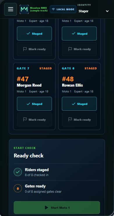 Real Motoboard Stager screen on the sample event